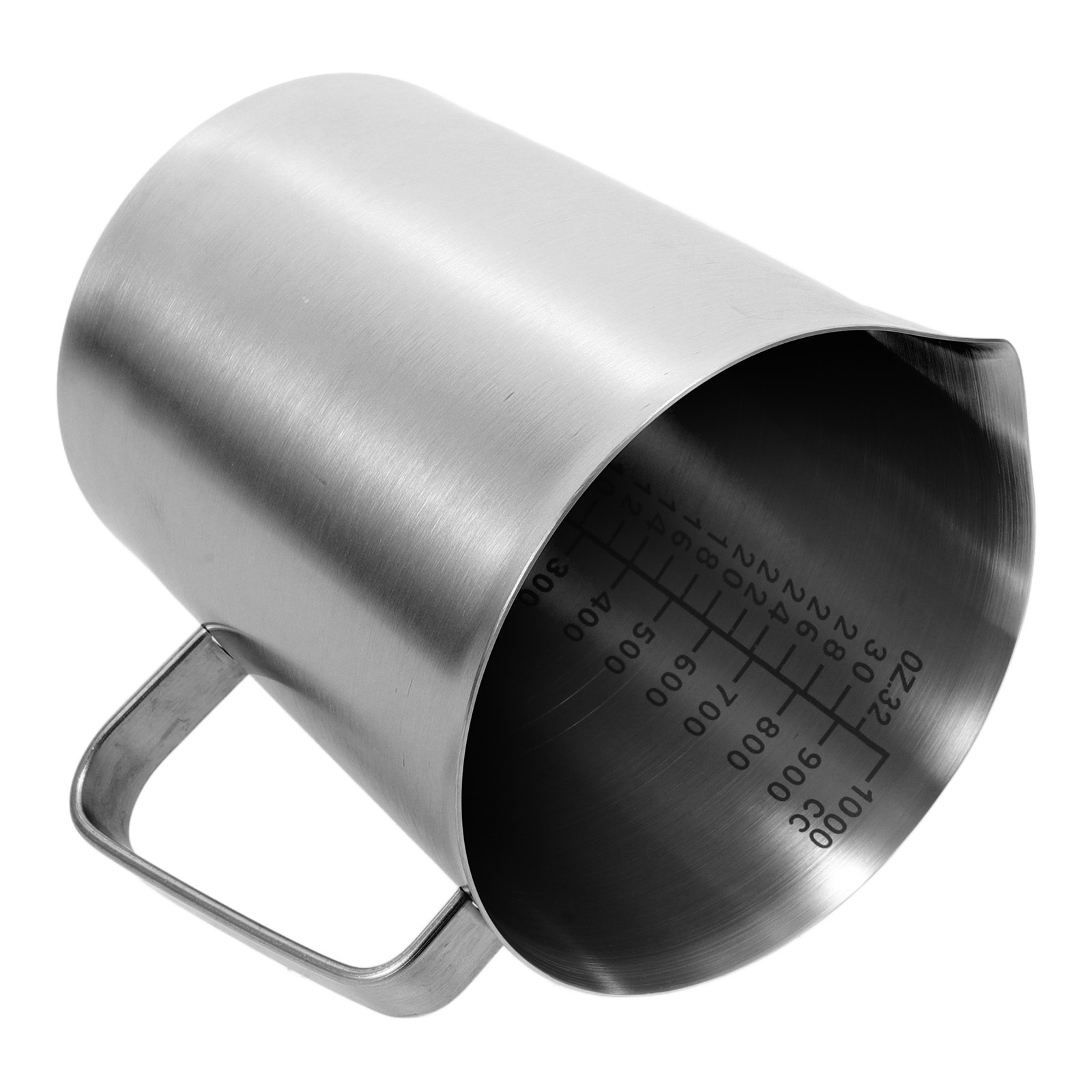 Milk Steaming Pitcher - เหยือกนมสแตนเลสคุณภาพสูง ความจุขนาดใหญ่ พร้อมถ้วยวัดปริมาณแบบมีสเกล ด้ามจับออกแบบตามหลักสรีรศาสตร์สำหรับการตีฟองนมและทำลาเต้